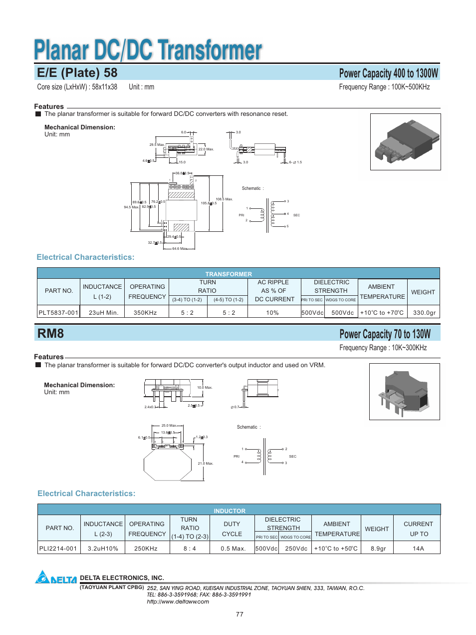 Planar DC/DC Transformer RM8