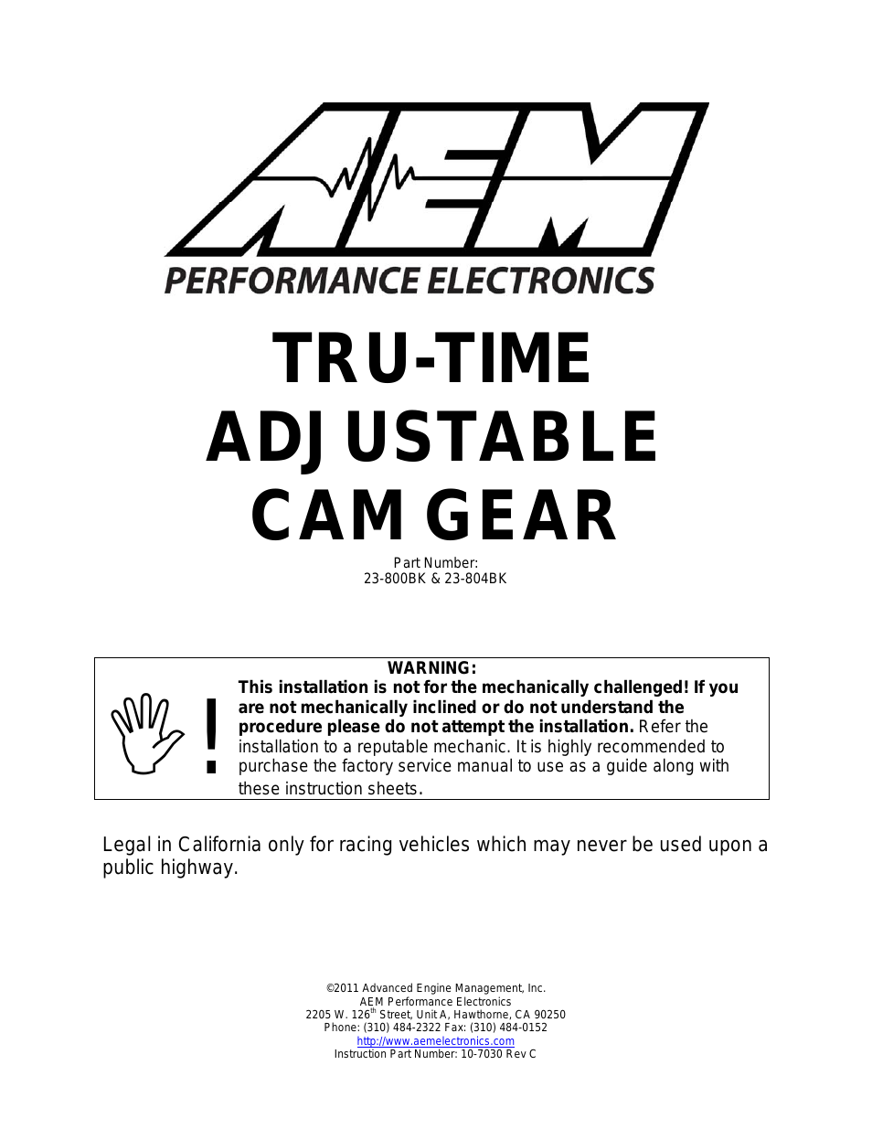 23-800BK Tru-Time Adjustable Cam Gear
