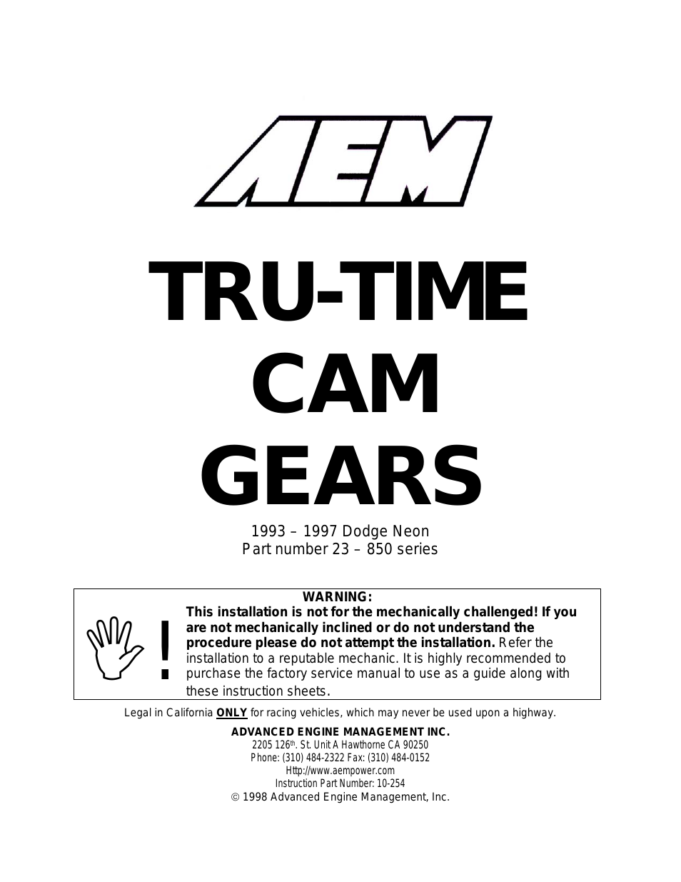 23-850BK Tru-Time Adjustable Cam Gear