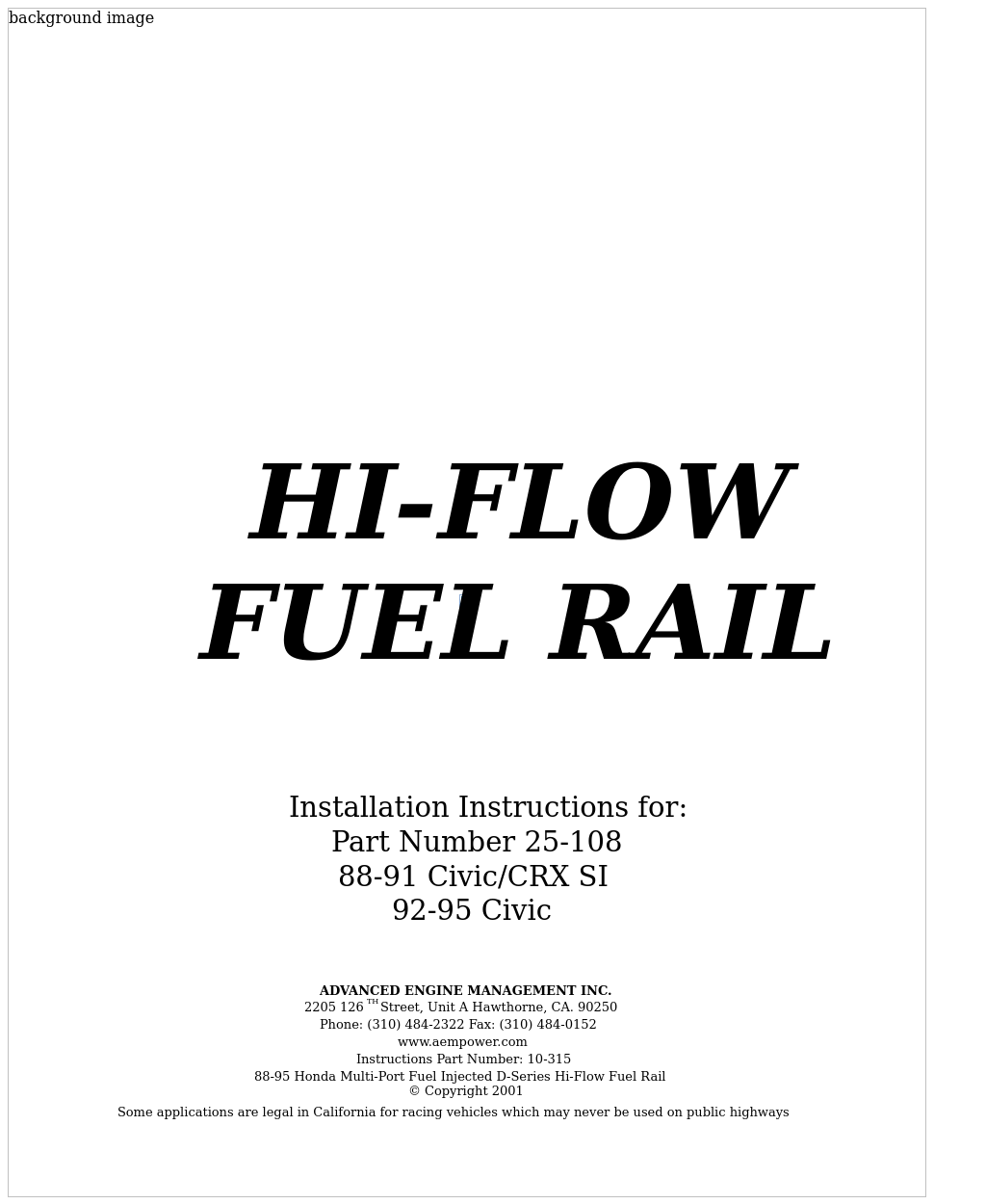 25-108BK High Volume Fuel Rail