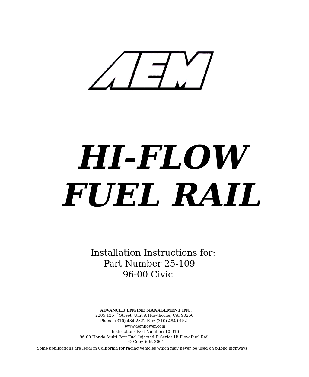 25-109BK High Volume Fuel Rail