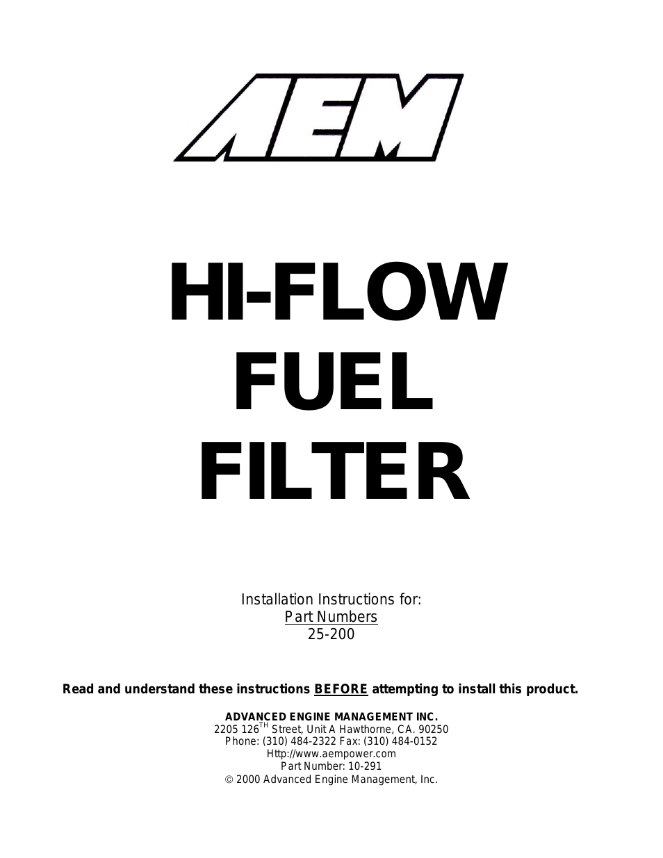 25-200BK Honda/Acura High Volume Fuel Filter