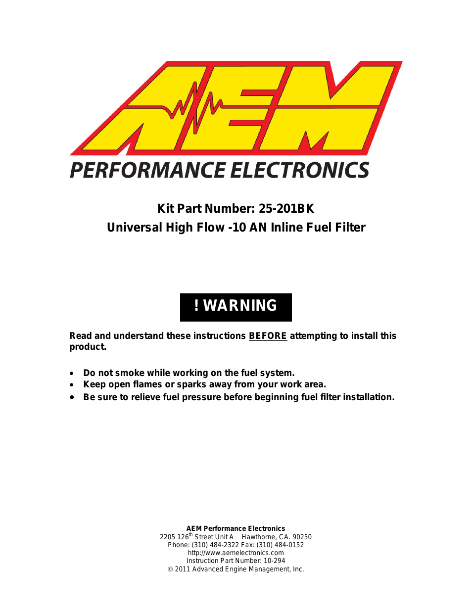 25-201BK Universal High Volume Fuel Filter