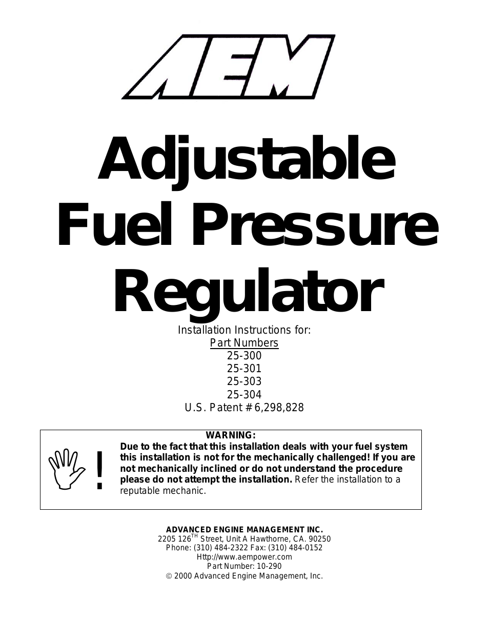 25-301BK Honda/Acura Adjustable Fuel Pressure Regualtor