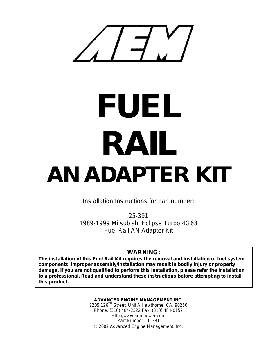 25-391 High Volume Fuel Rail AN Adapter Kit