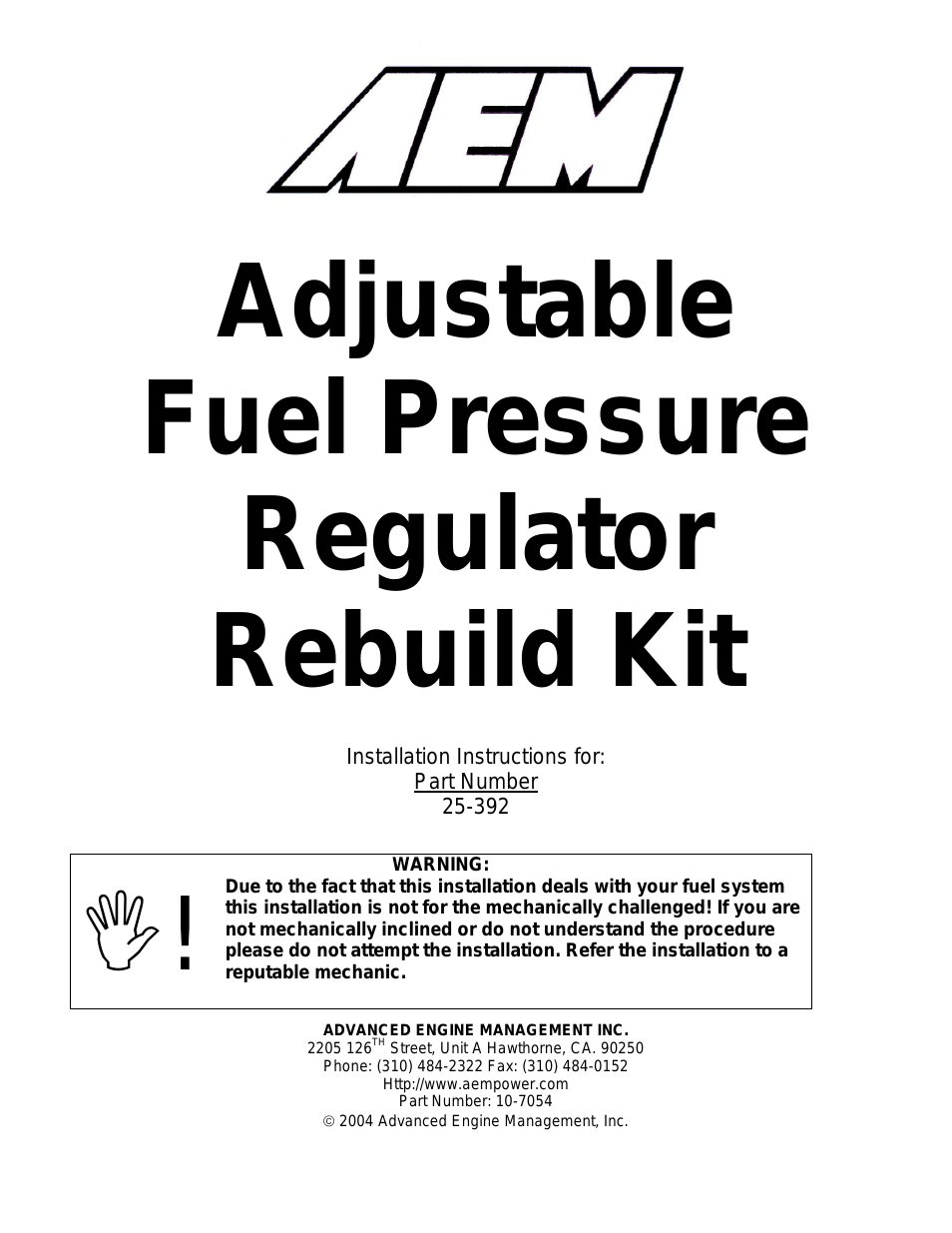 25-392 Honda/Acura Adjustable Fuel Pressure Regualtor
