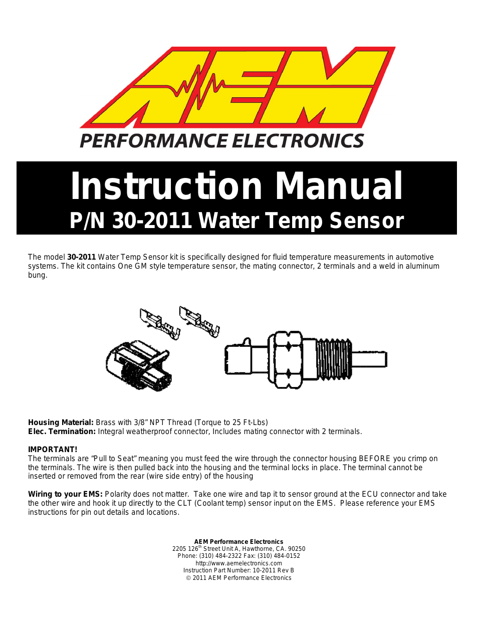 30-2011 Water Temp Sensor Kit