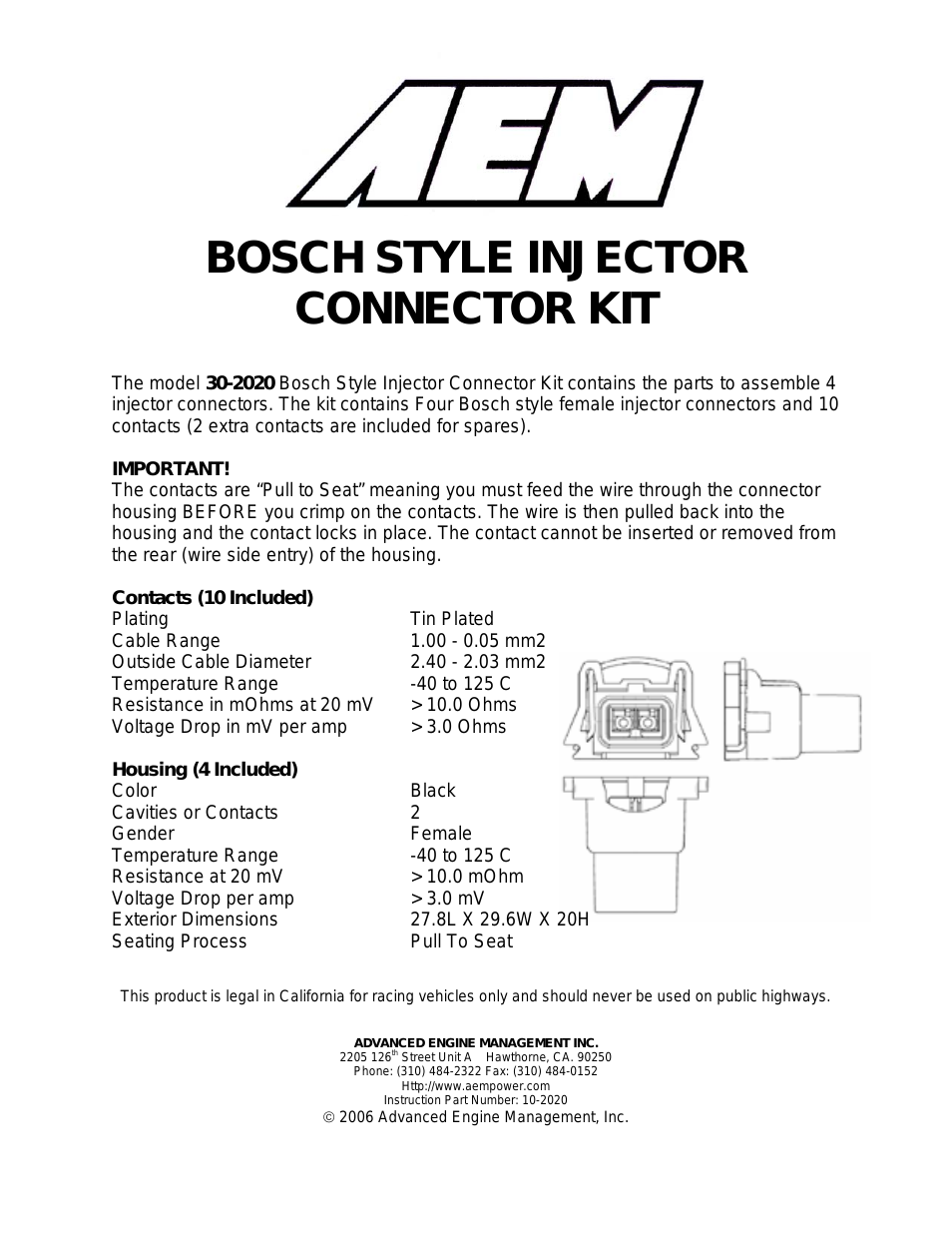 30-2020 Bosch Injector Plug Kit 4 Pack