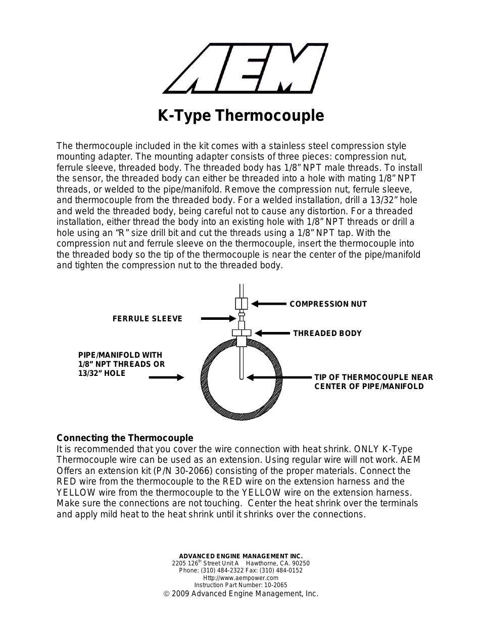 30-2065 K-Type Closed Tip Thermocouple Sensor Kit