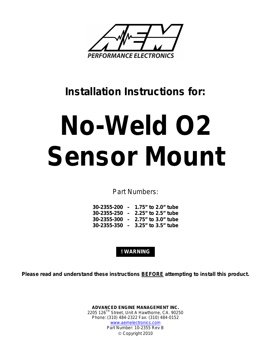 30-2355-XXX No-Weld O2 Sensor Mount