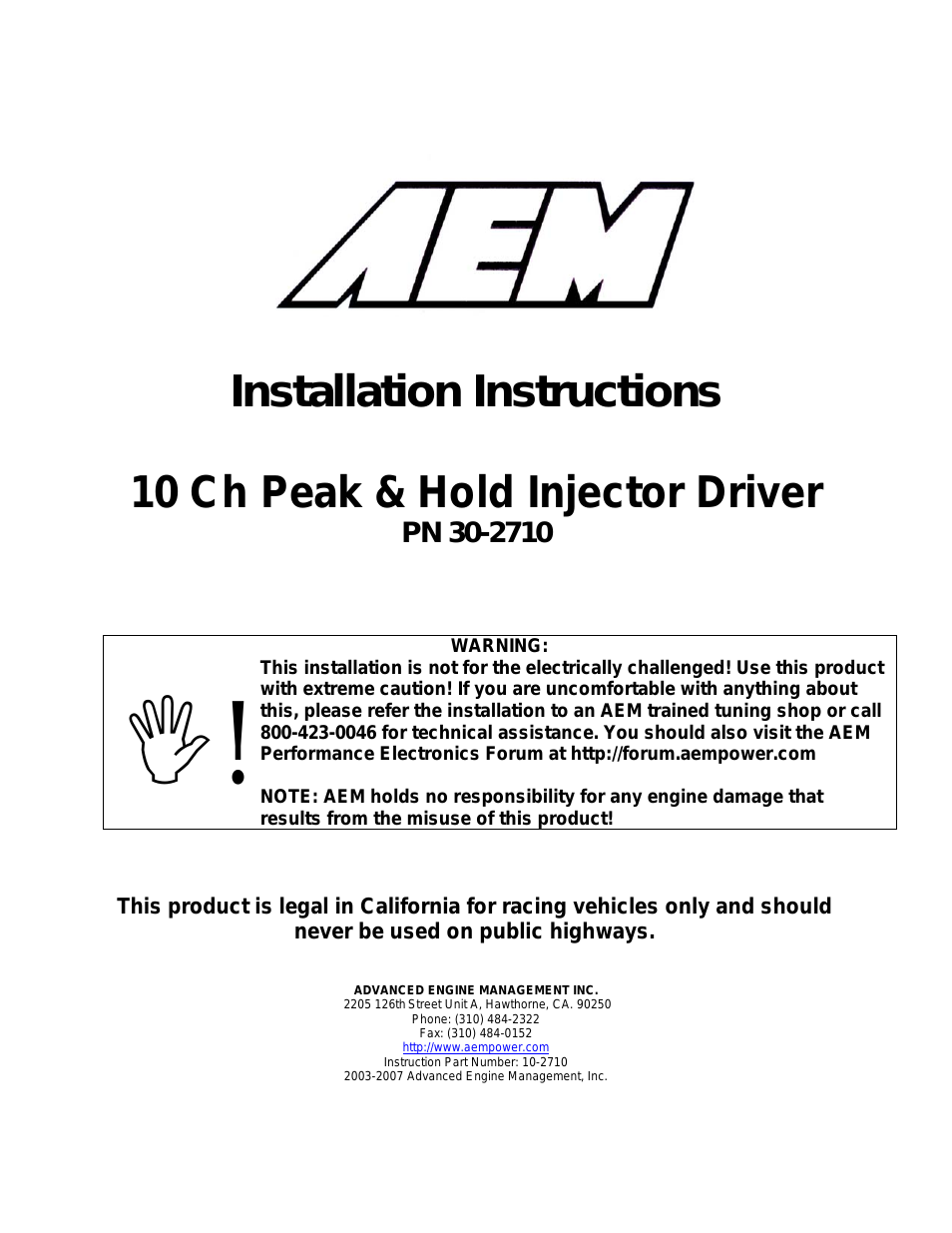 30-2710 Peak & Hold Injector Driver 10 Channel