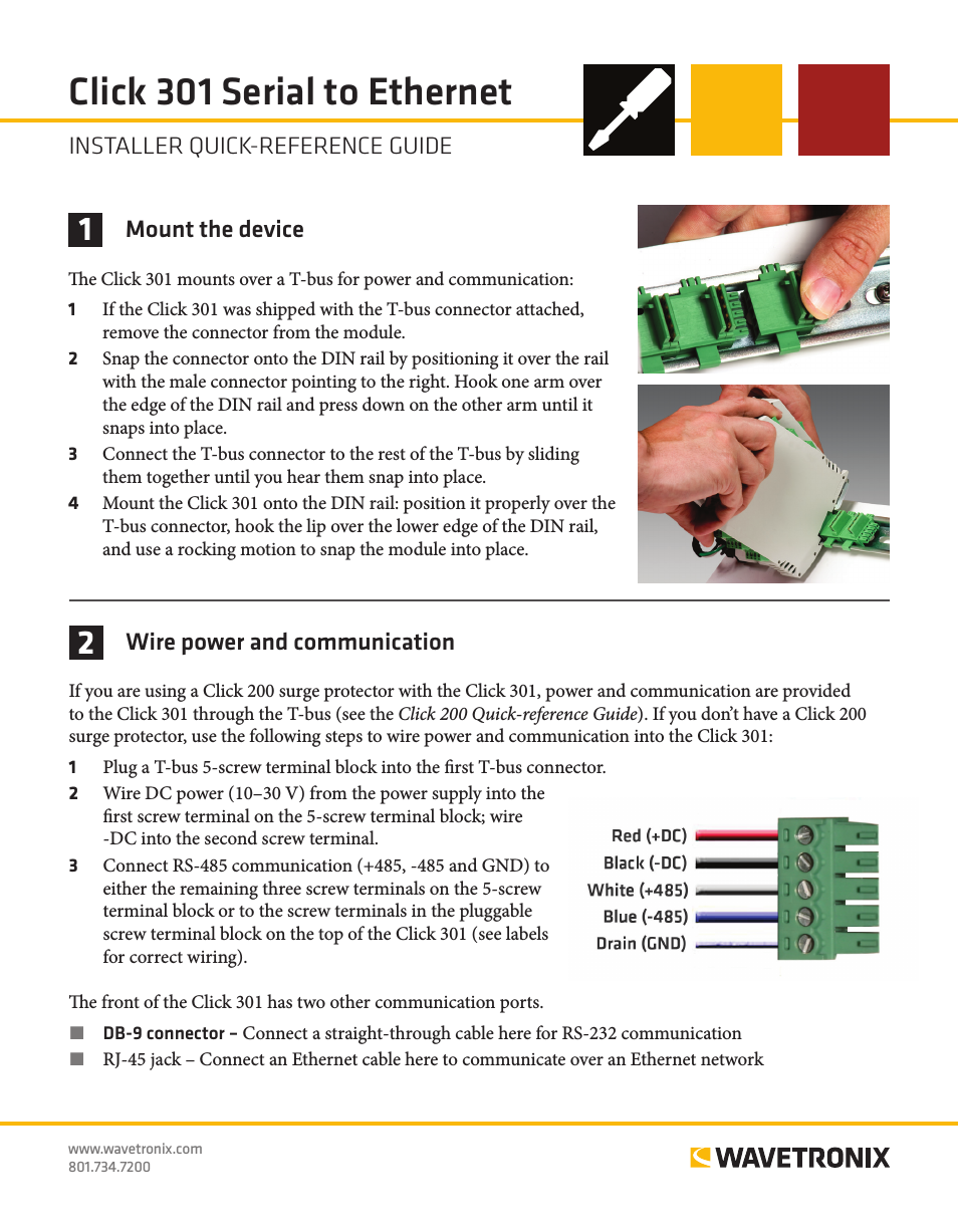 Click 301 (serial to ethernet converter) (CLK-301) - Quick-reference Guide