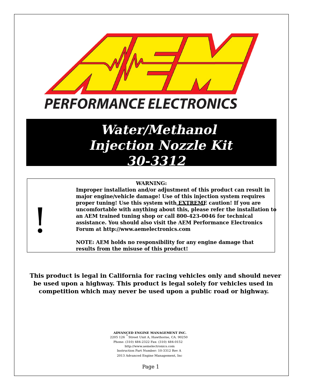 30-3312 V2 Water Methanol Injection Nozzle & Jet Kit