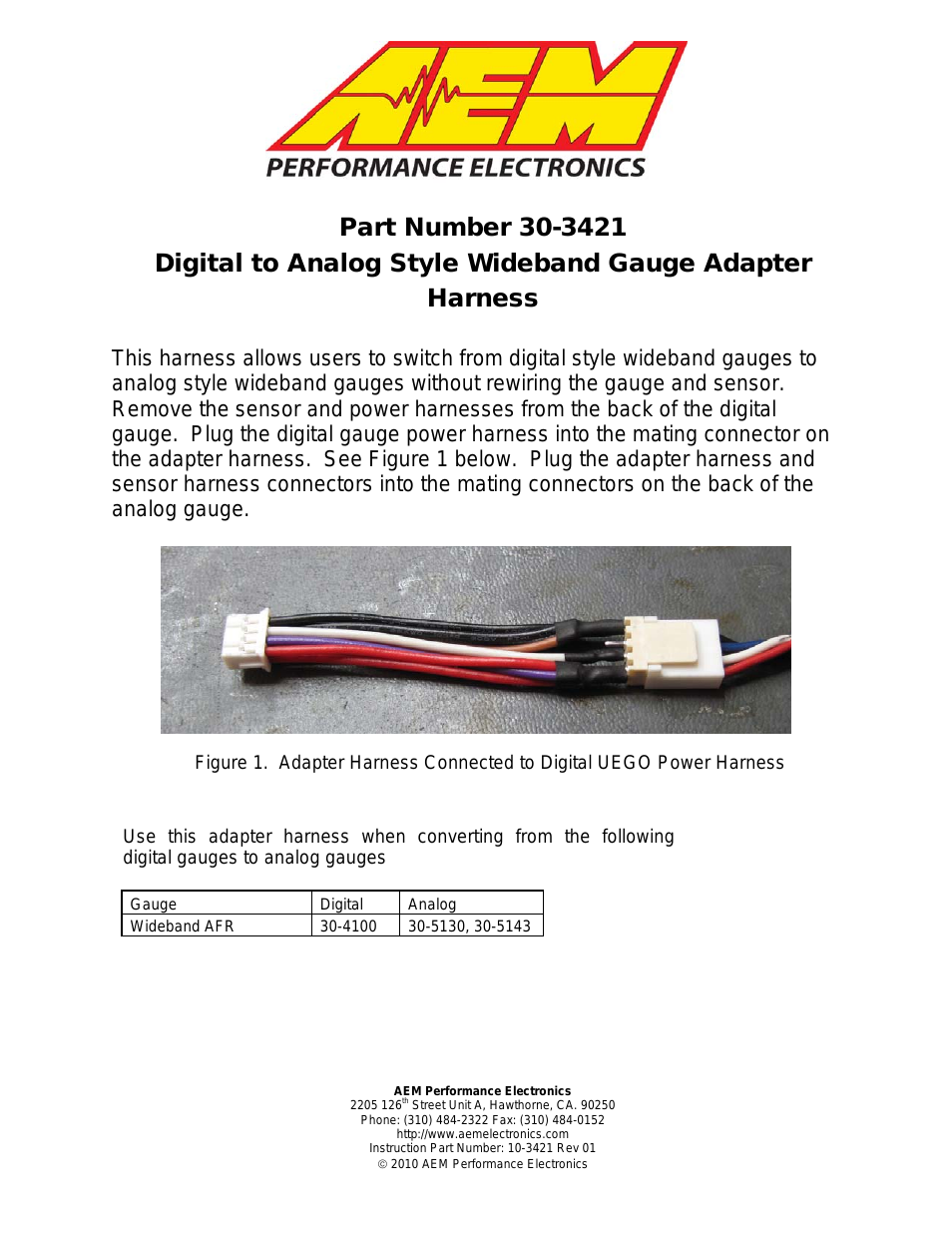 30-3421 Analog Gauge Wiring Conversion