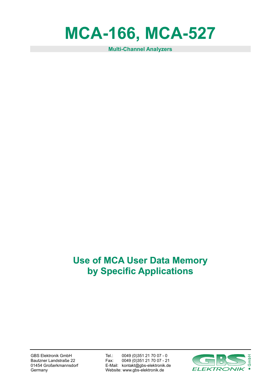 MCA-166 User Data Memory