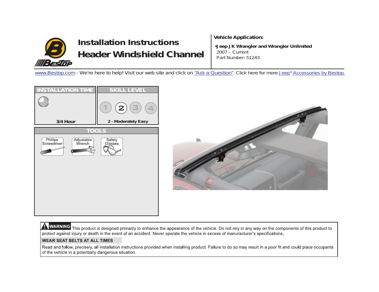 Windshield Channel for Jeep JK Wrangler and Wrangler Unlimited (Part Number 51243)