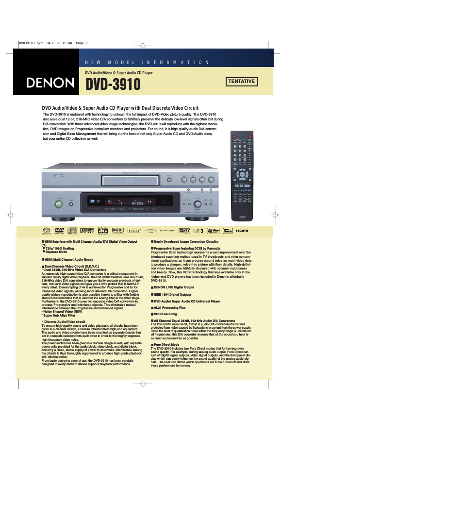 DVD Audio/Video & Super Audio CD Player DVD-3910