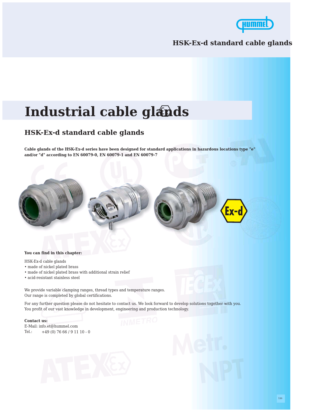 Hummel Cable Glands - Ex-d Standard for Hazardous Areas