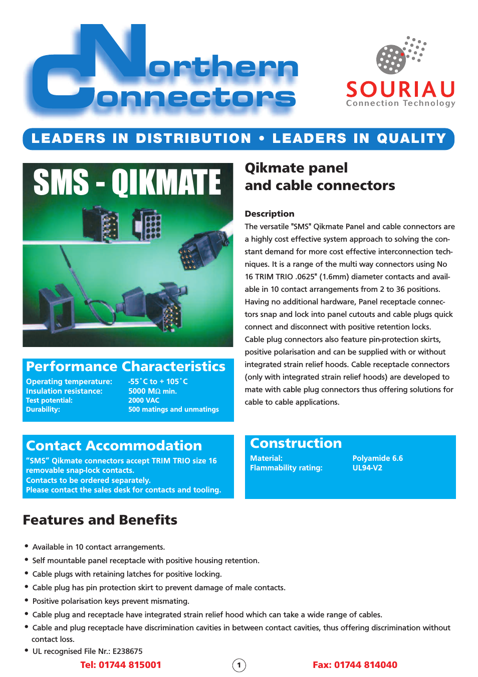 Souriau SMS Qikmate Panel and Cable Connectors