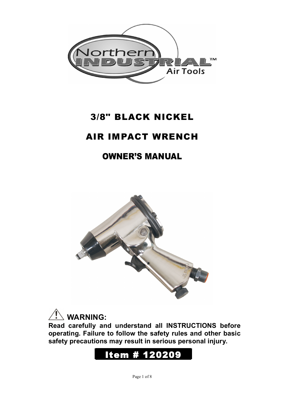 NORTHERN INDUSTRIAL BLACK NICKEL AIR IMPACT WRENCH