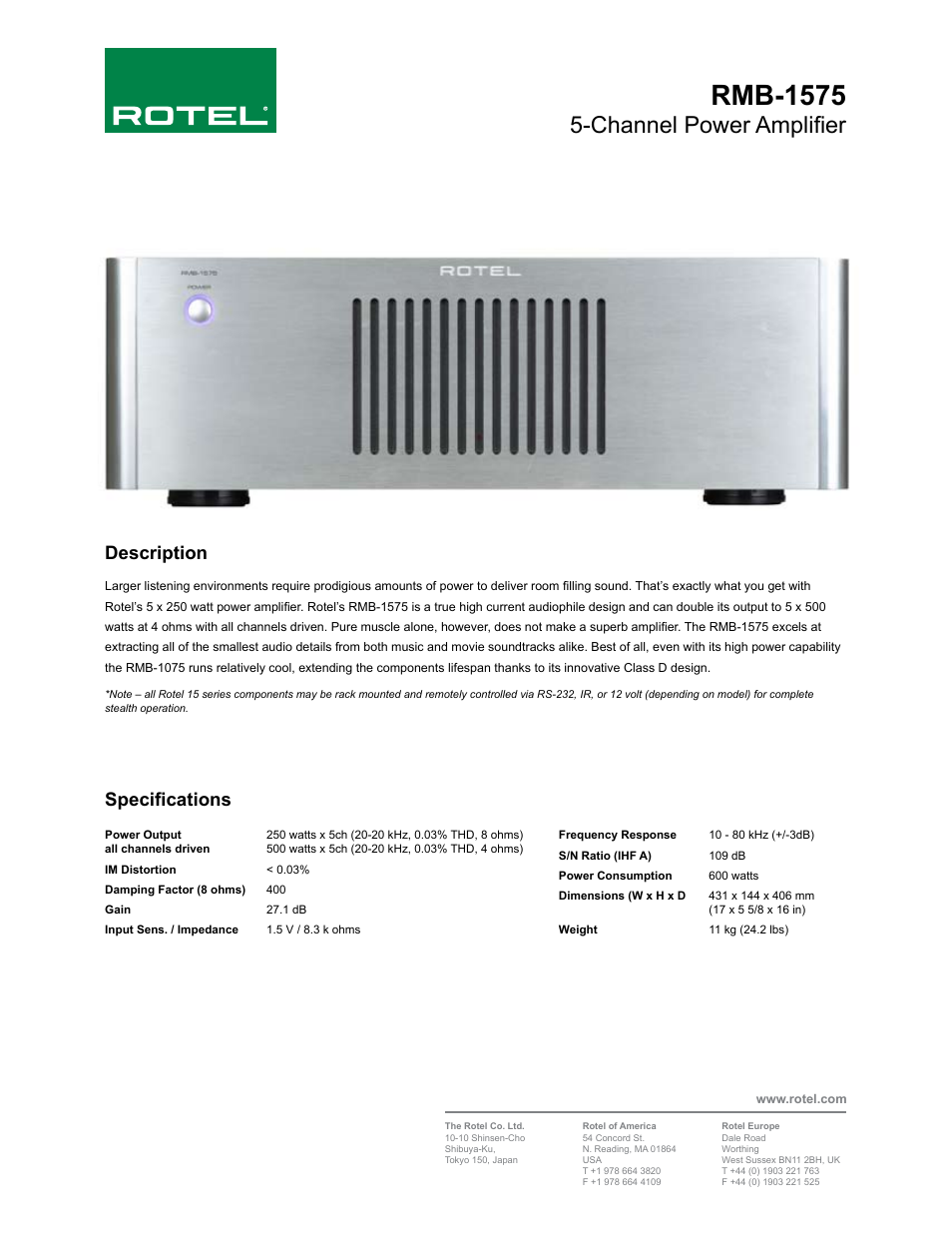 Five Channel Power Amplifier RMB-1575