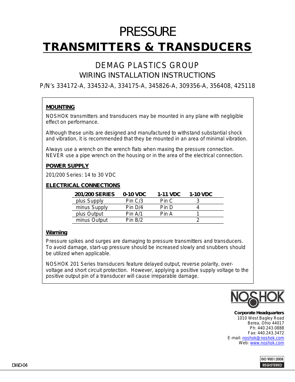 Pressure Transmitters & Transducers Demag Plastics Group Wiring