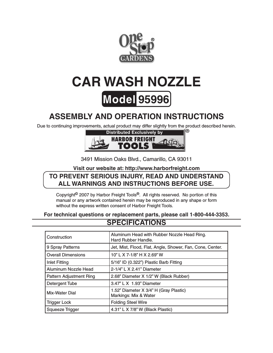 CAR WASH NOZZLE 95996