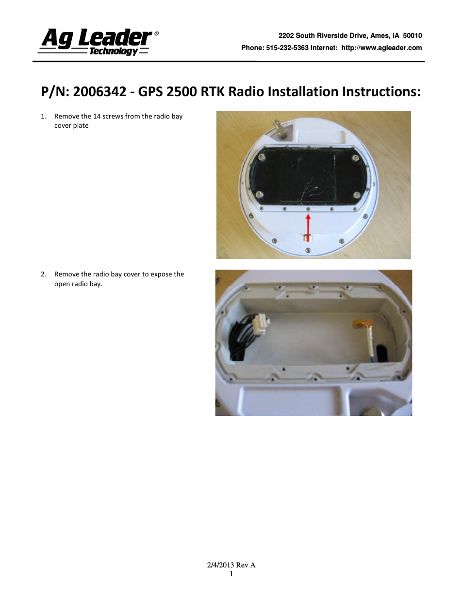 GPS 2500 RTK Radio Installation Instructions