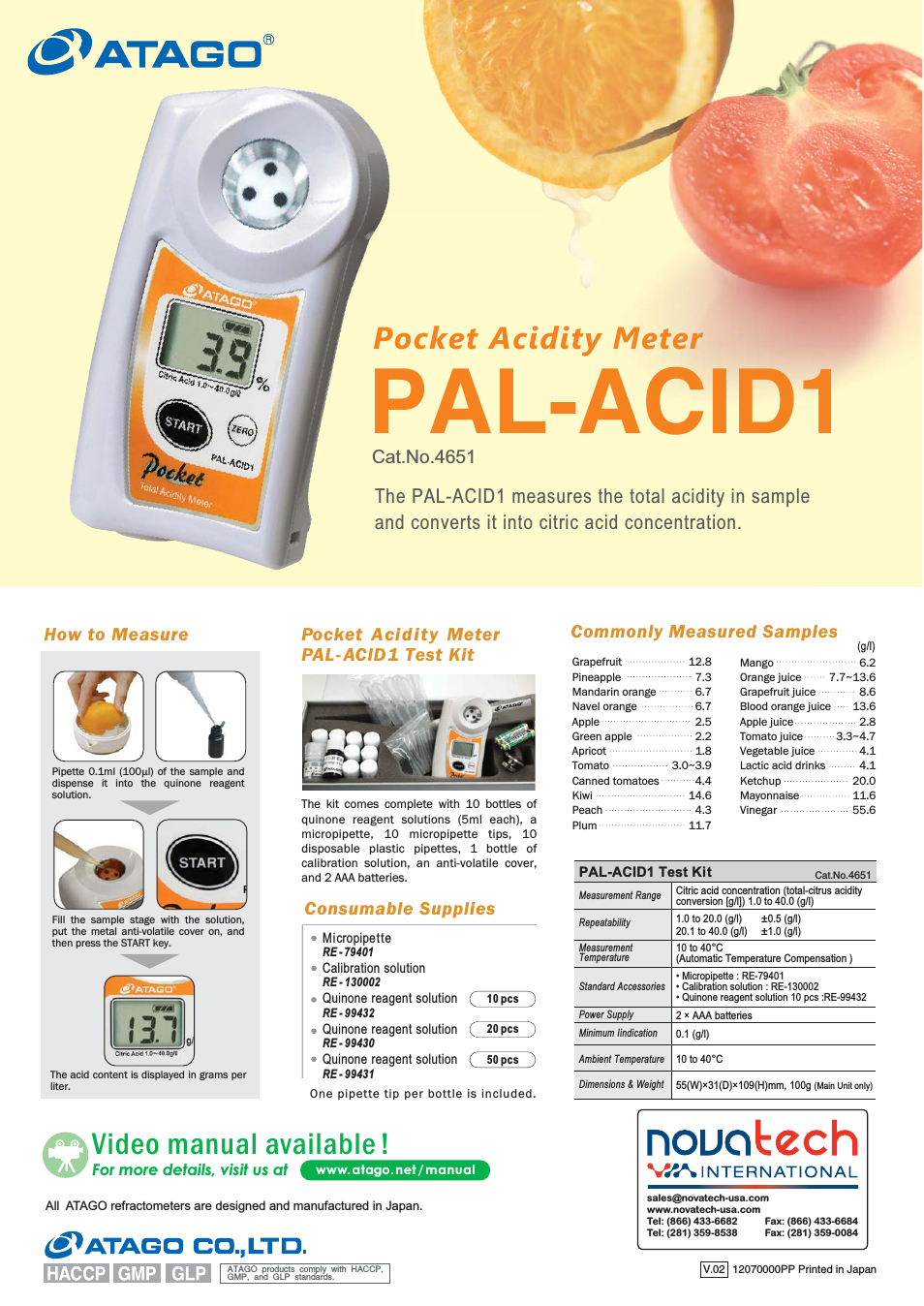 Atago PAL-ACID1 Digital Pocket Refractometer