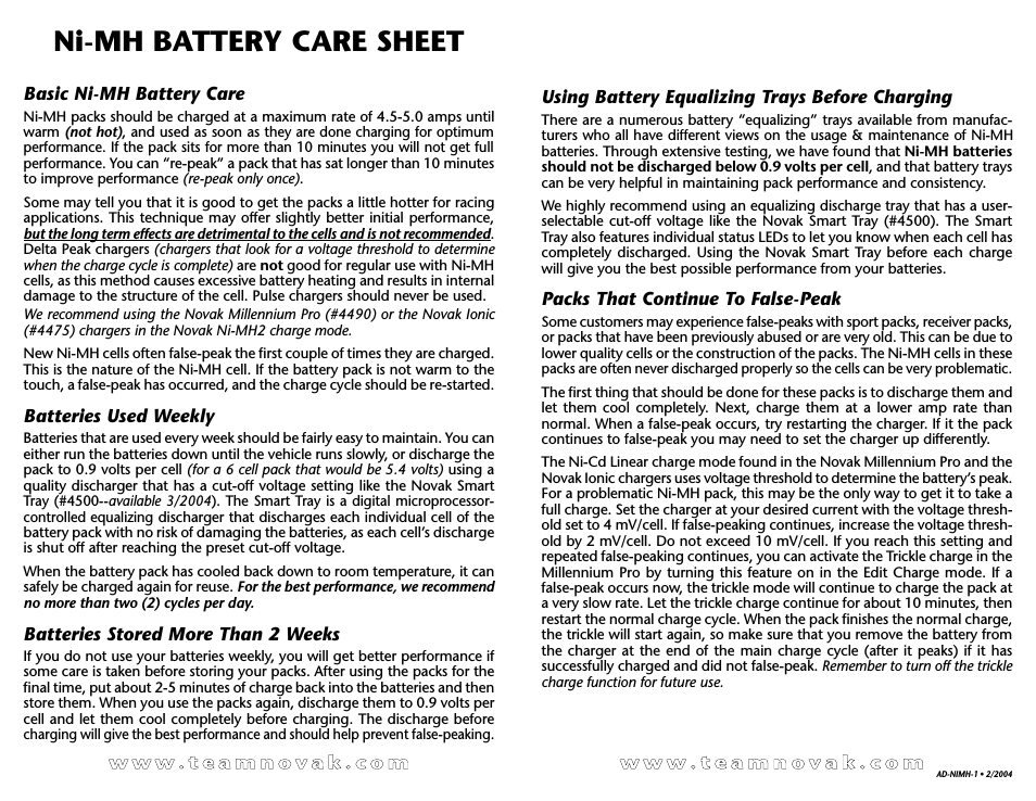 Battery Care Sheet