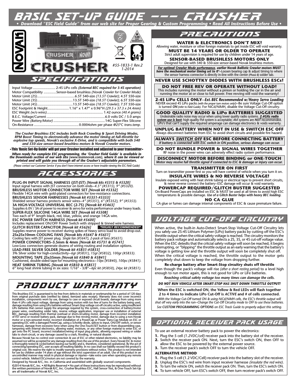 Brushless Speed Control: Crusher Basic Set-Up (original) (55-1833-1 Rev.2)