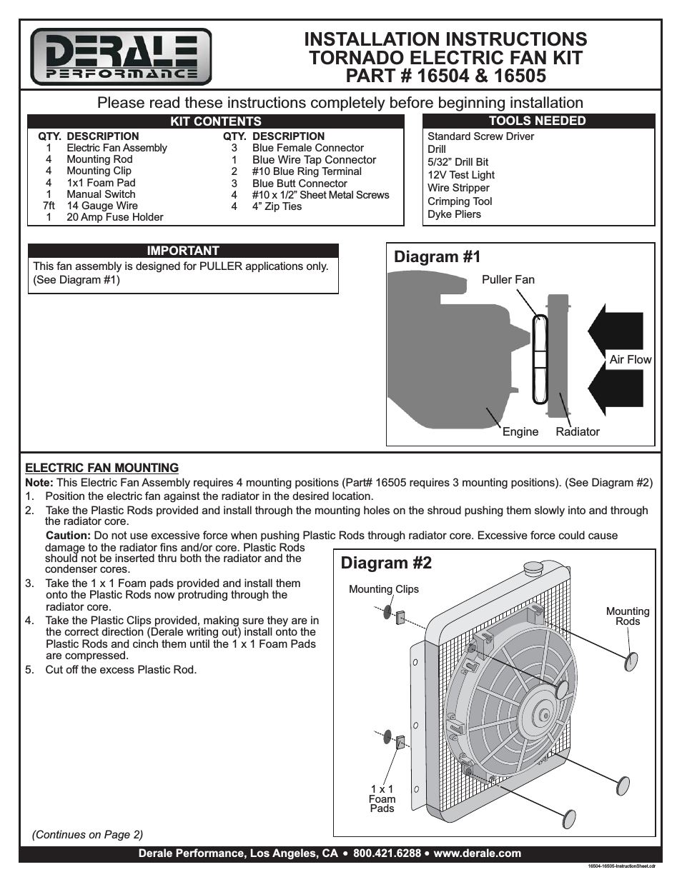 5" Tornado Electric Puller Fan, Premium Mounting Kit