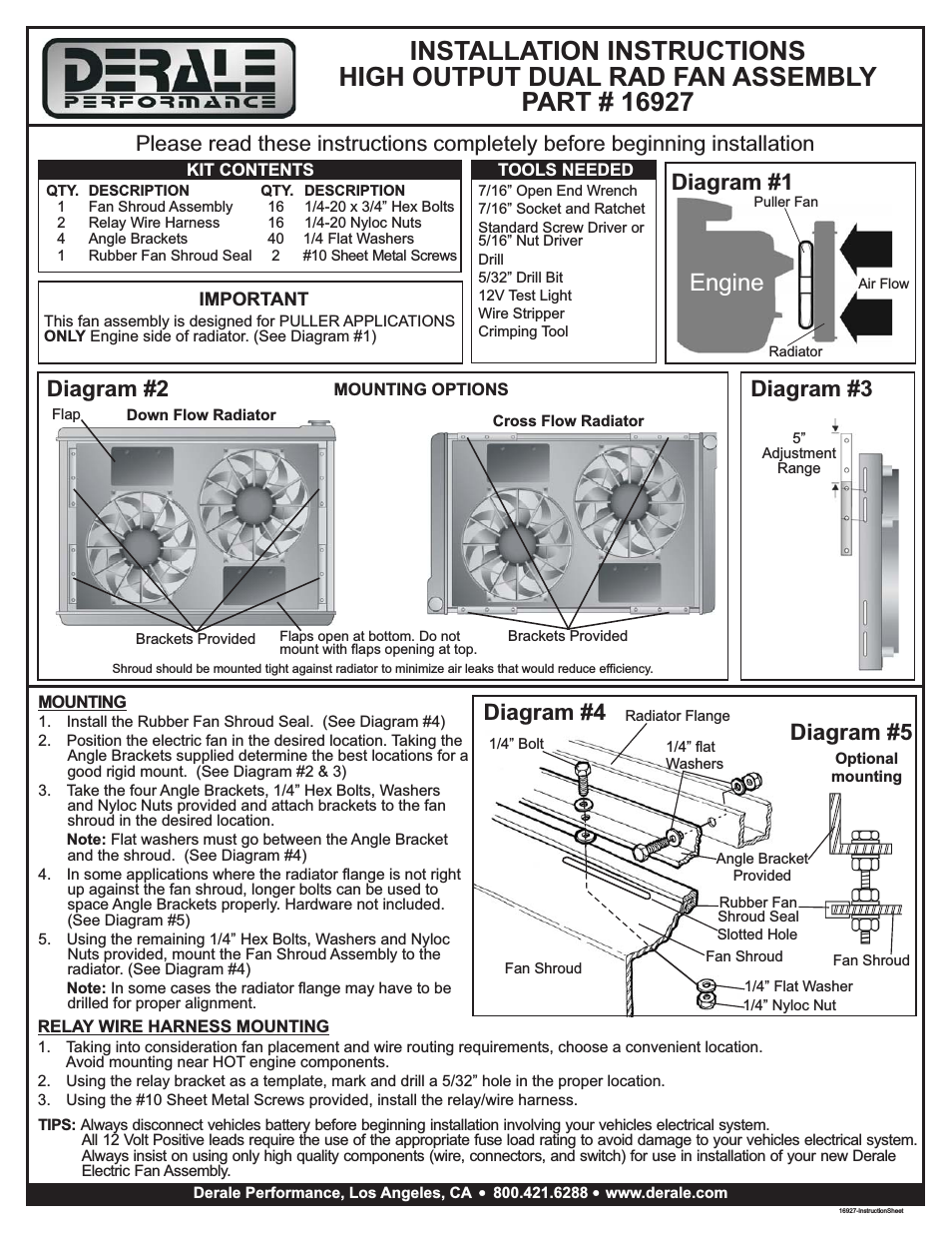 High Output Dual 13" Electric RAD Fan_Powdercoated Steel Shroud Kit