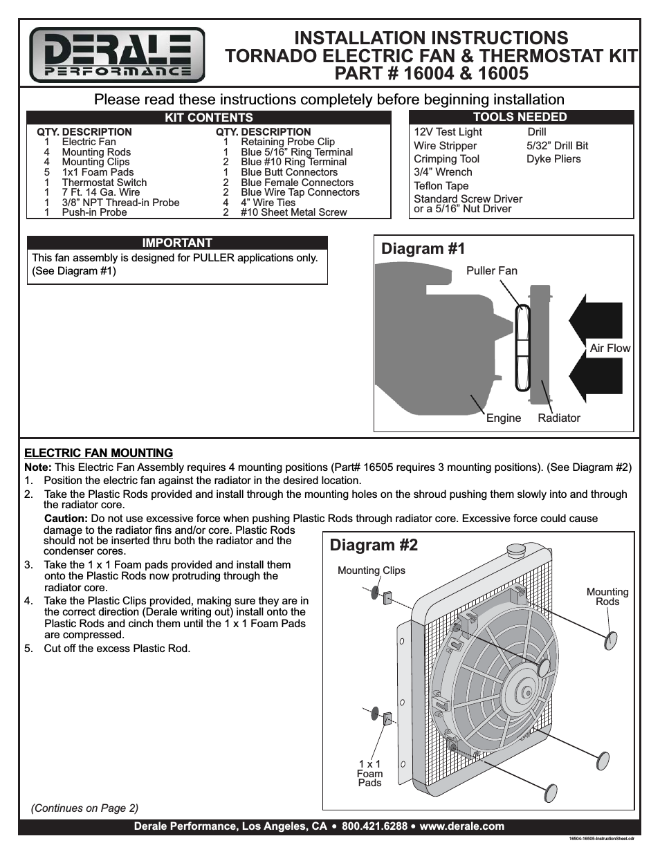 Tornado Electric Fan & Thermostat Kit