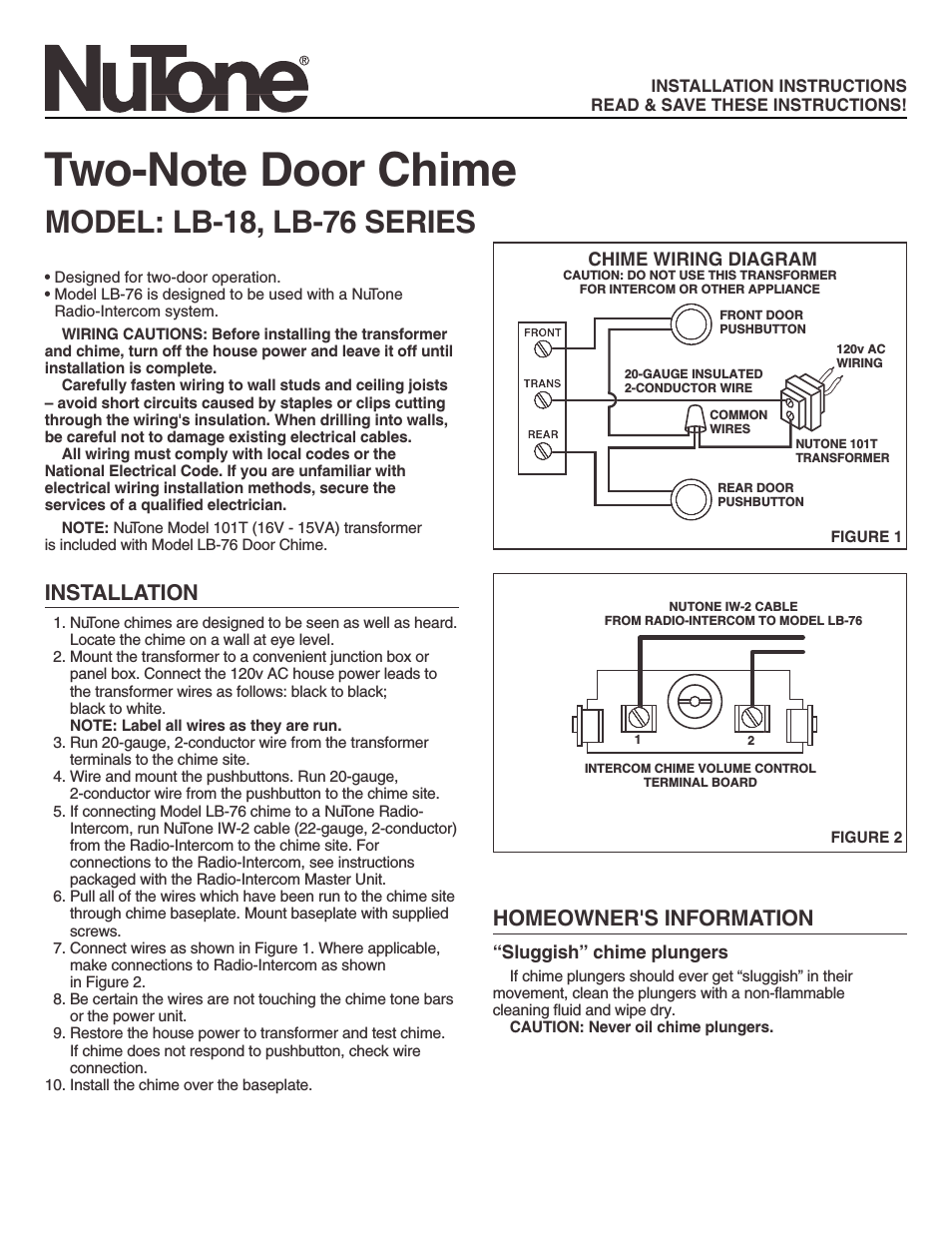 TWO-NOTE DOOR CHIME LB-18
