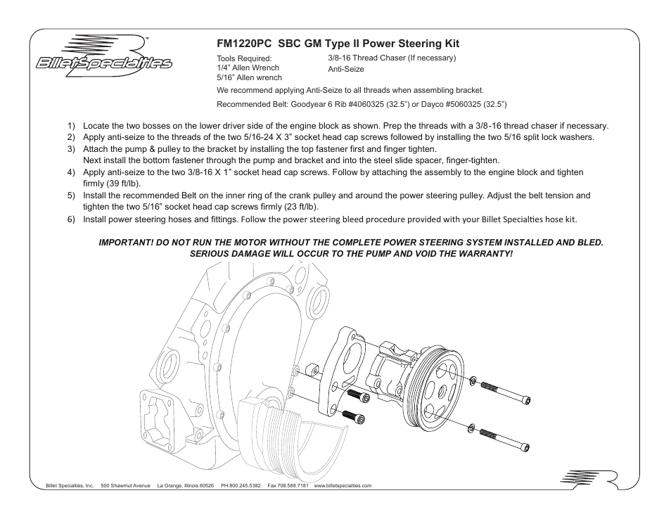 FM1220PC SBC GM Type II Power Steering