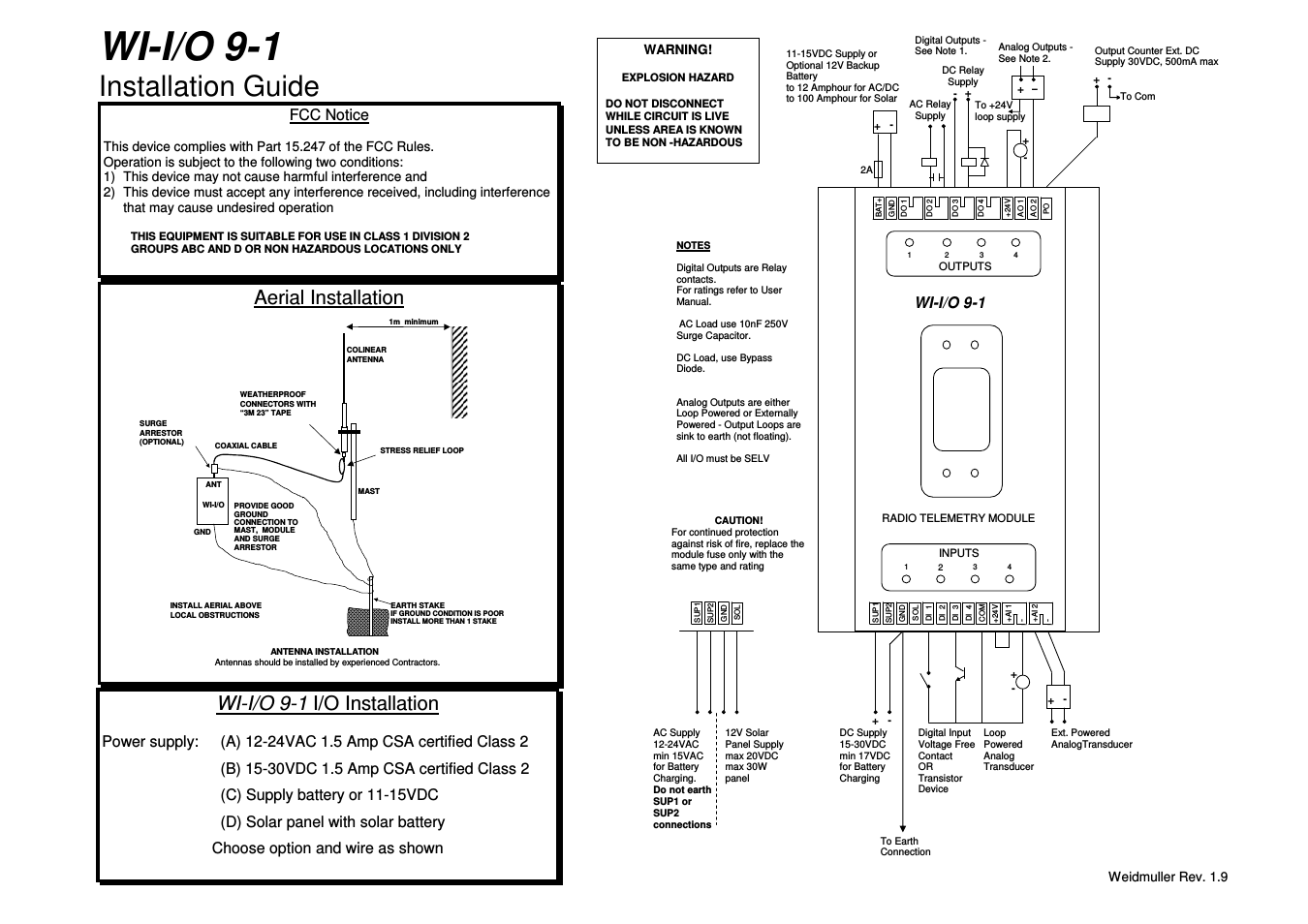 WI I/O 9-1: Wireless I/O Transceiver 4DI/2DO/2AI/2AO/1PI v1.9