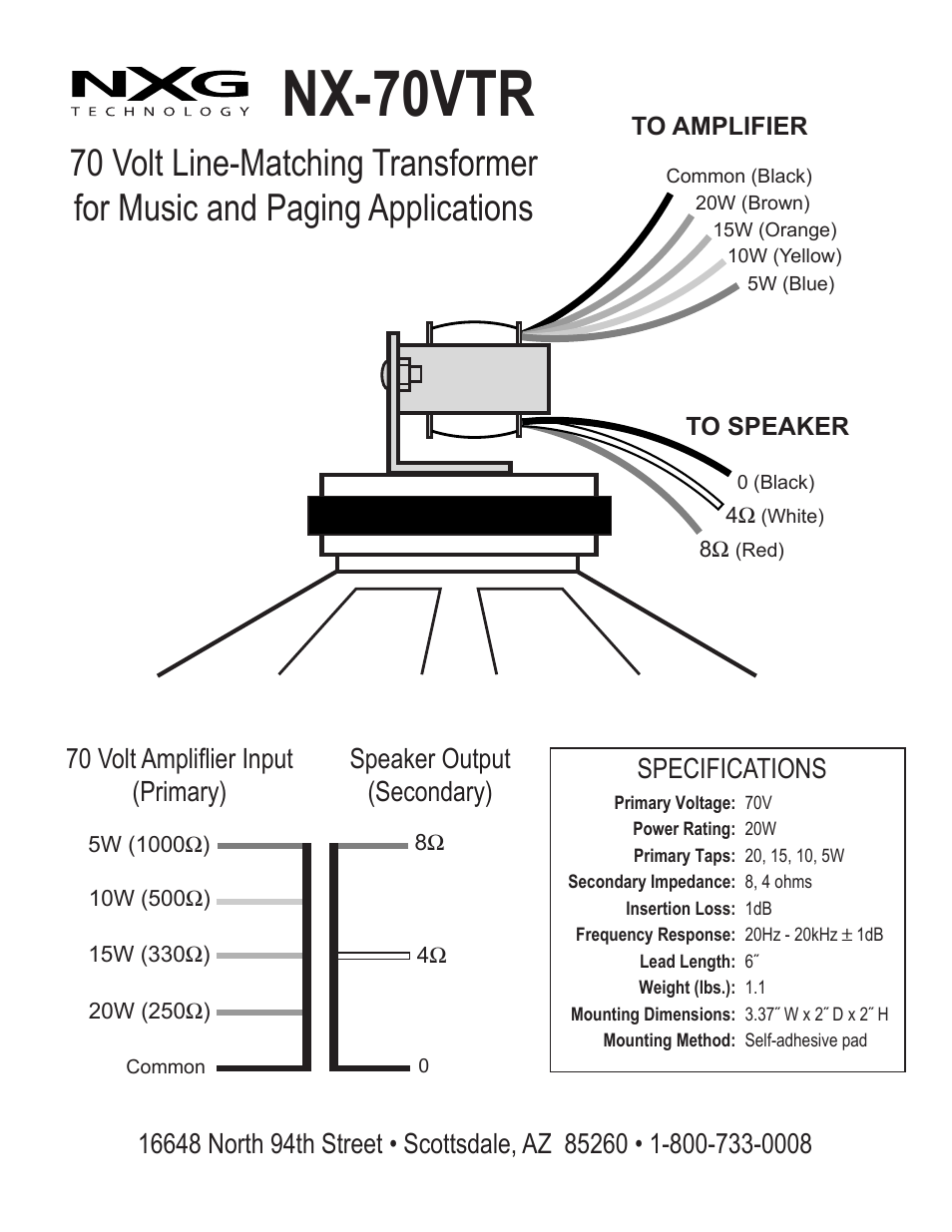 NX-70VTR - 70-volt transformer