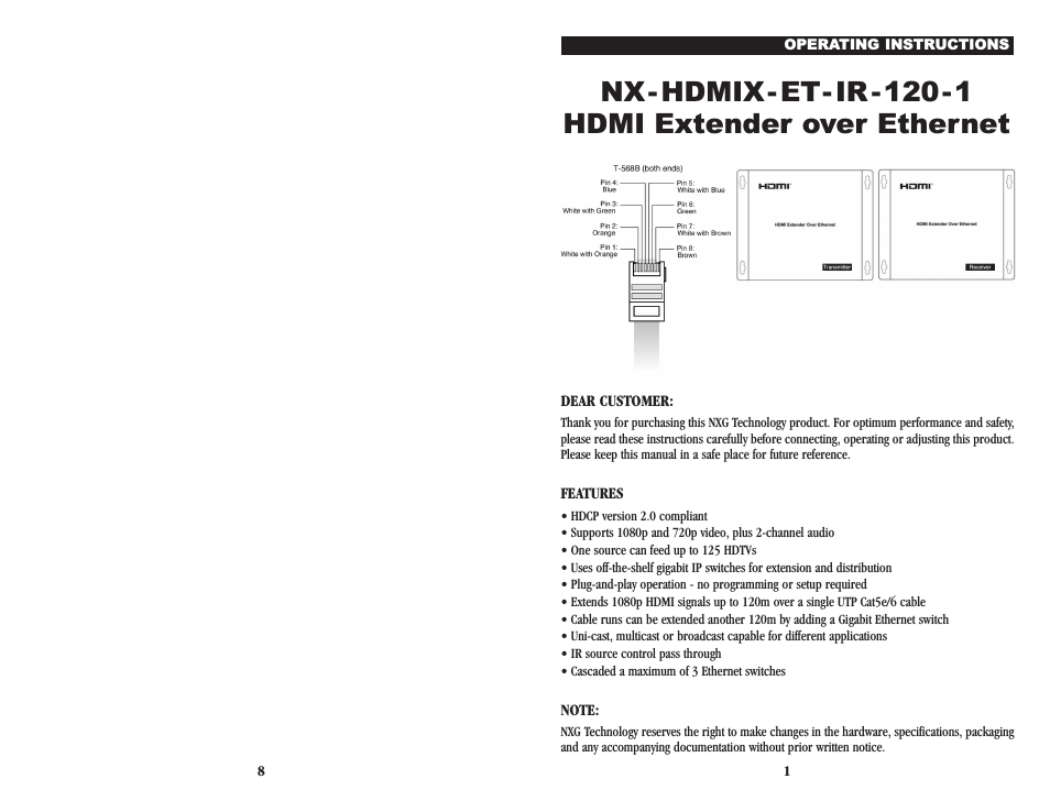 NX-HDMIX-ET-IR-120-1 - HDMI over single Ethernet