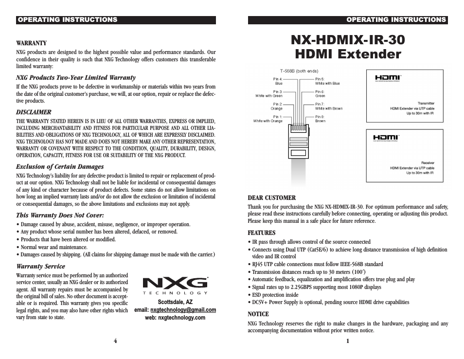NX-HDMIX-IR-30 - HDMI over dual Cat5e/6/7