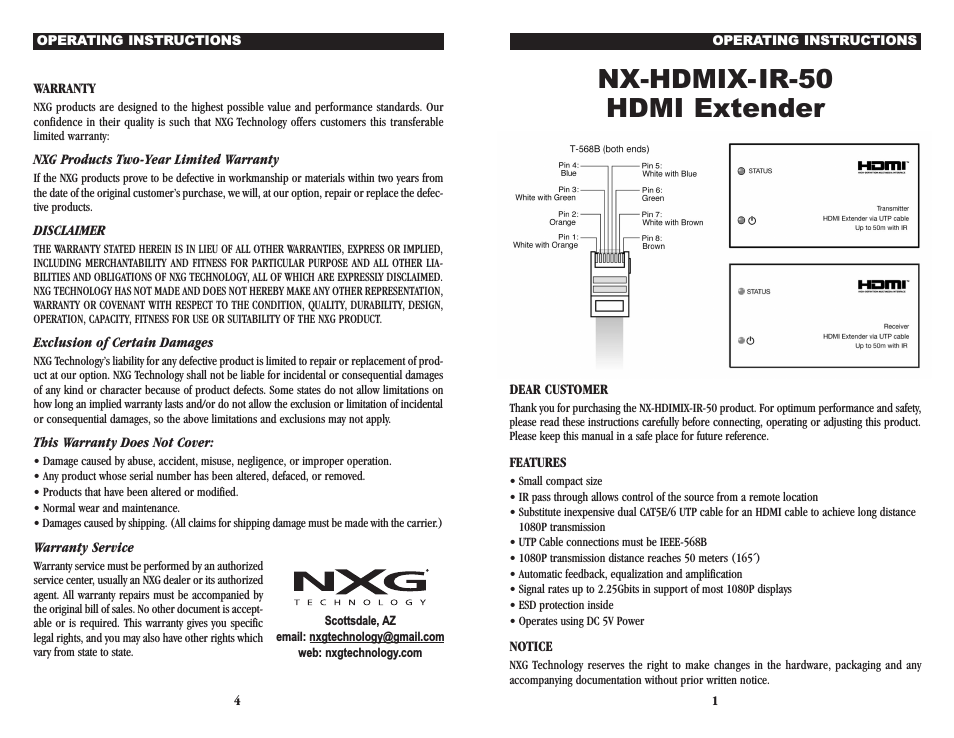 NX-HDMIX-IR-50 - HDMI over dual Cat5e/6/7
