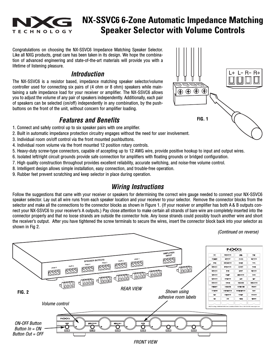 NX-SSVC6 - Six Zone Automatic Impedance Matching Speaker Selector