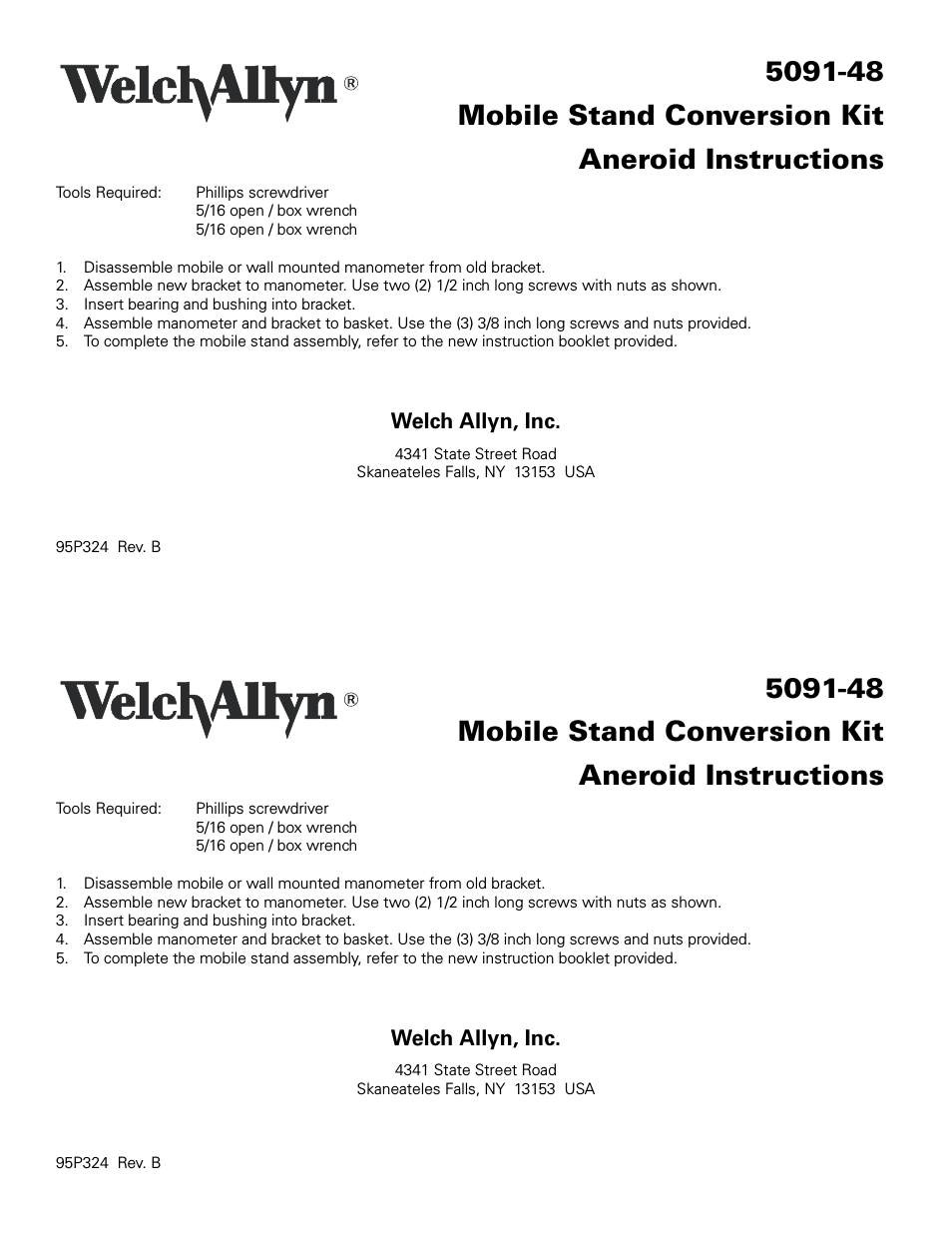 5091-48 Mobile Stand Conversion Kit, Aneroid Instructions - Installation Guide