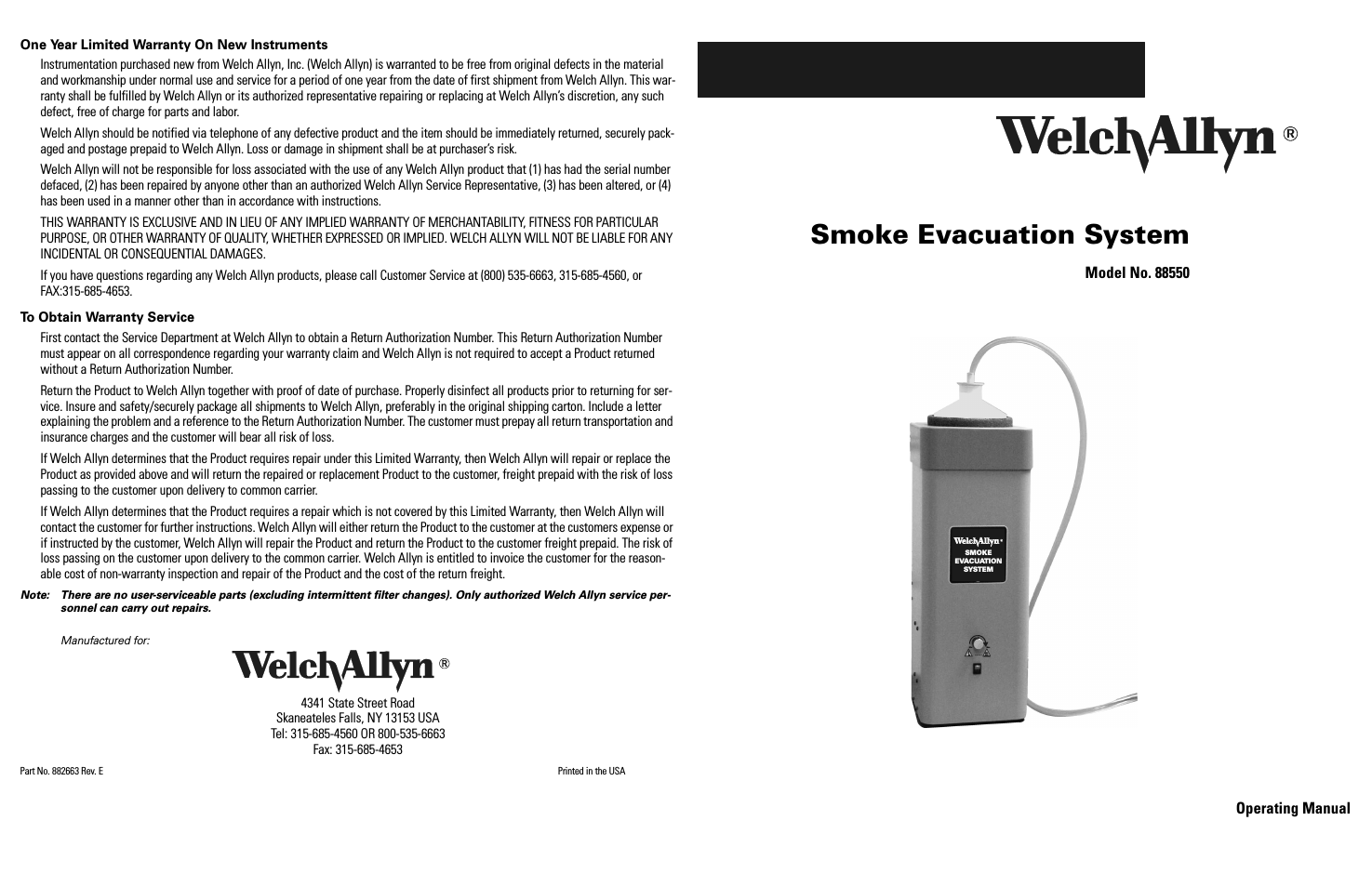 88550 Smoke Evacuation System - User Manual