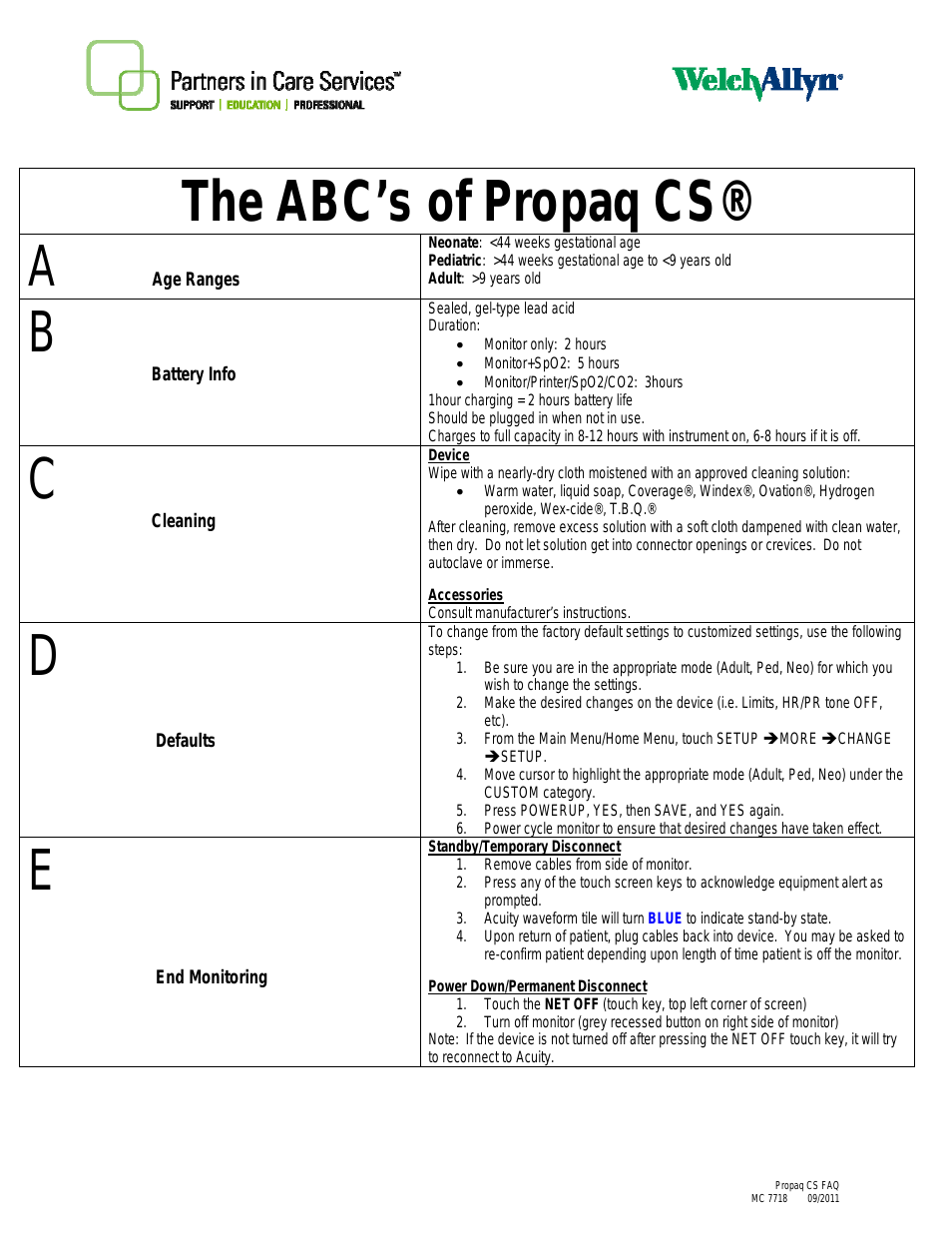ABCs of Propaq CS - Quick Reference Guide