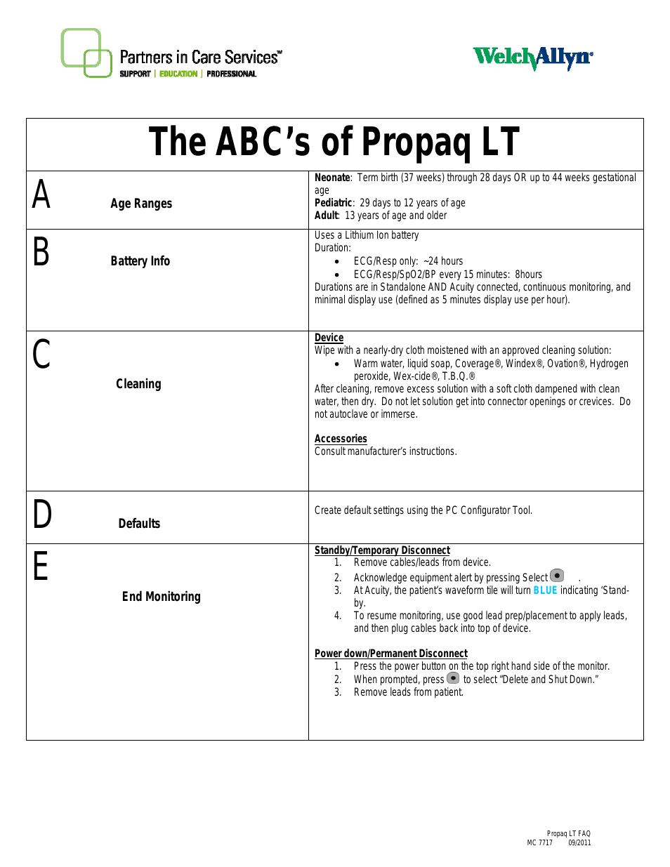 ABCs of Propaq LT - Quick Reference Guide