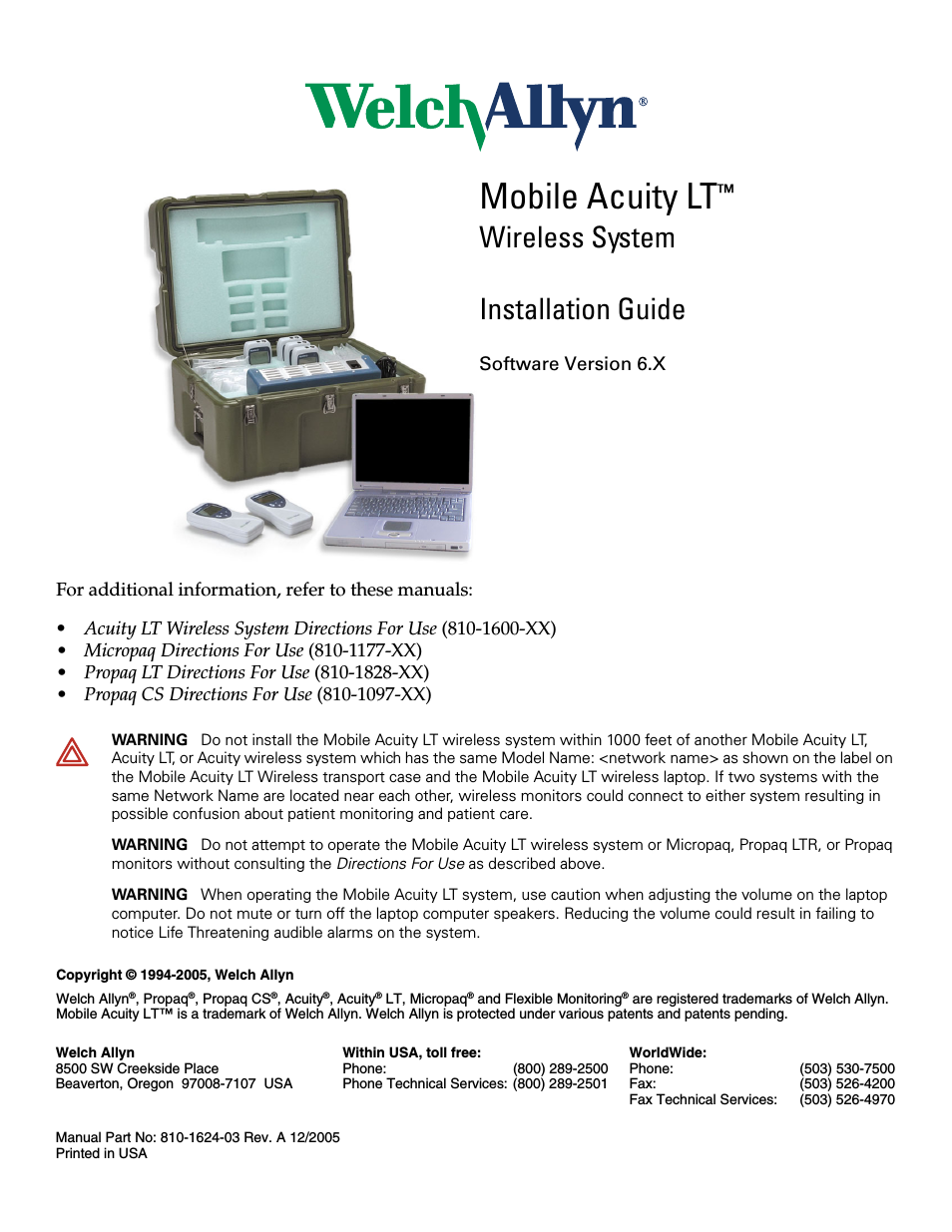 Acuity Mobile LT Central Station 810-1624-03A - Installation Guide