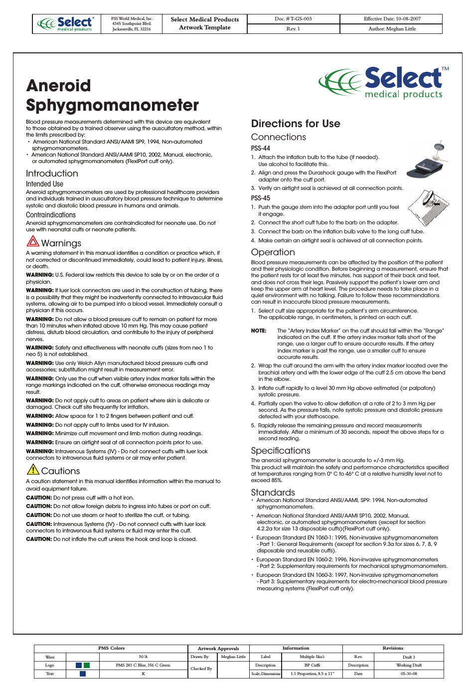 Aneroid Sphygmomanometer - User Manual