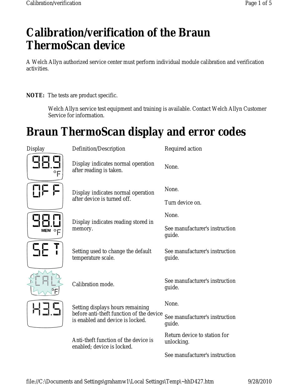 Calibration/Verification Braun Thermoscan - Quick Reference Guide