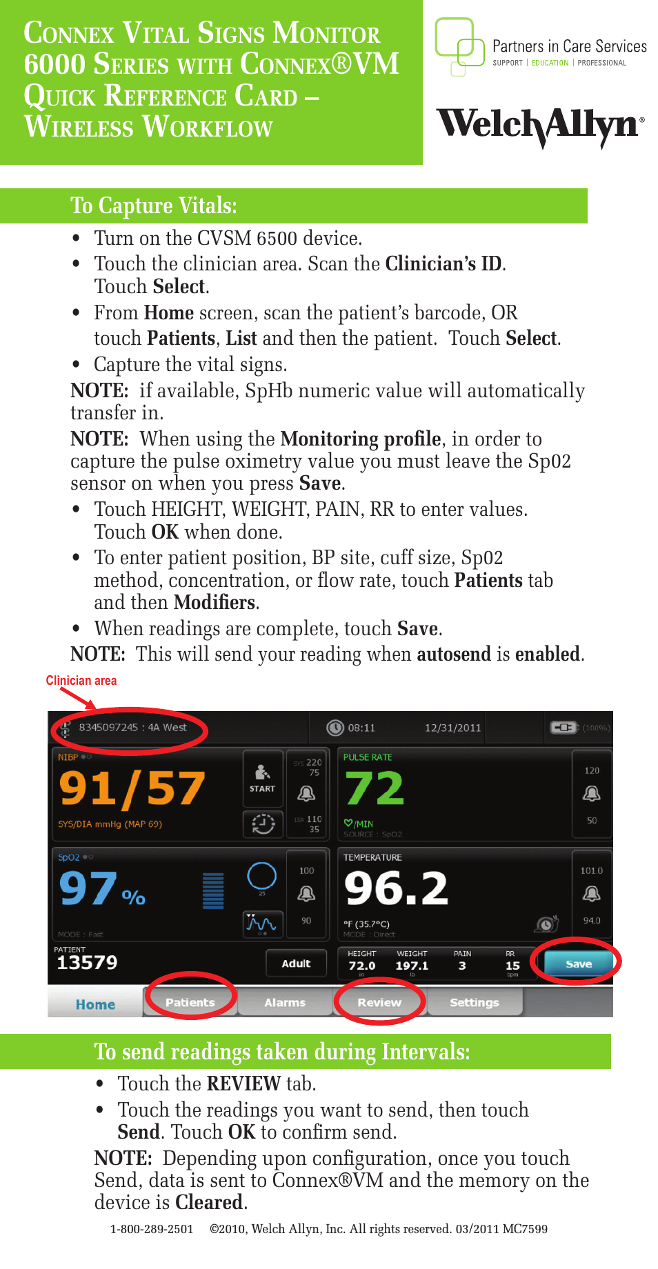 Connex Vital Signs Monitor 6000 Series with ConnexVM Wireless Workflow - Quick Reference Guide
